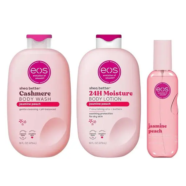 eos Essentials Bundle - Body Wash, Body Mist, Body Lotion - Jasmine Peach
