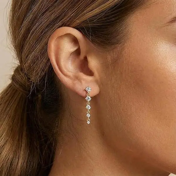ChicBloom B Gold Dangle Earrings for Women Dainty Cubic Zirconia Long Dangling Wedding Earrings for Brides Wedding Jewelry for Brides Bridesmaid