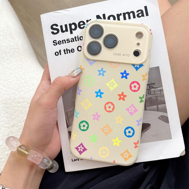 Trendy unique colorful Monogram Pattern Solid Color Phone Case with Ultra Skin friendly Touch, All Inclusive Lens Phone Case Suitable for Apple 17 16 15 14 13 12