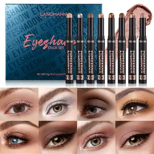 Langmanni Eyeshadow Stick Set, Eyeshadow Pencil Crayon, Waterproof Long-Lasting Smudgeproof Smooth Color Changing Eye Shimmer Eye Makeup, 8 Pieces, Perfect for Daily Use
