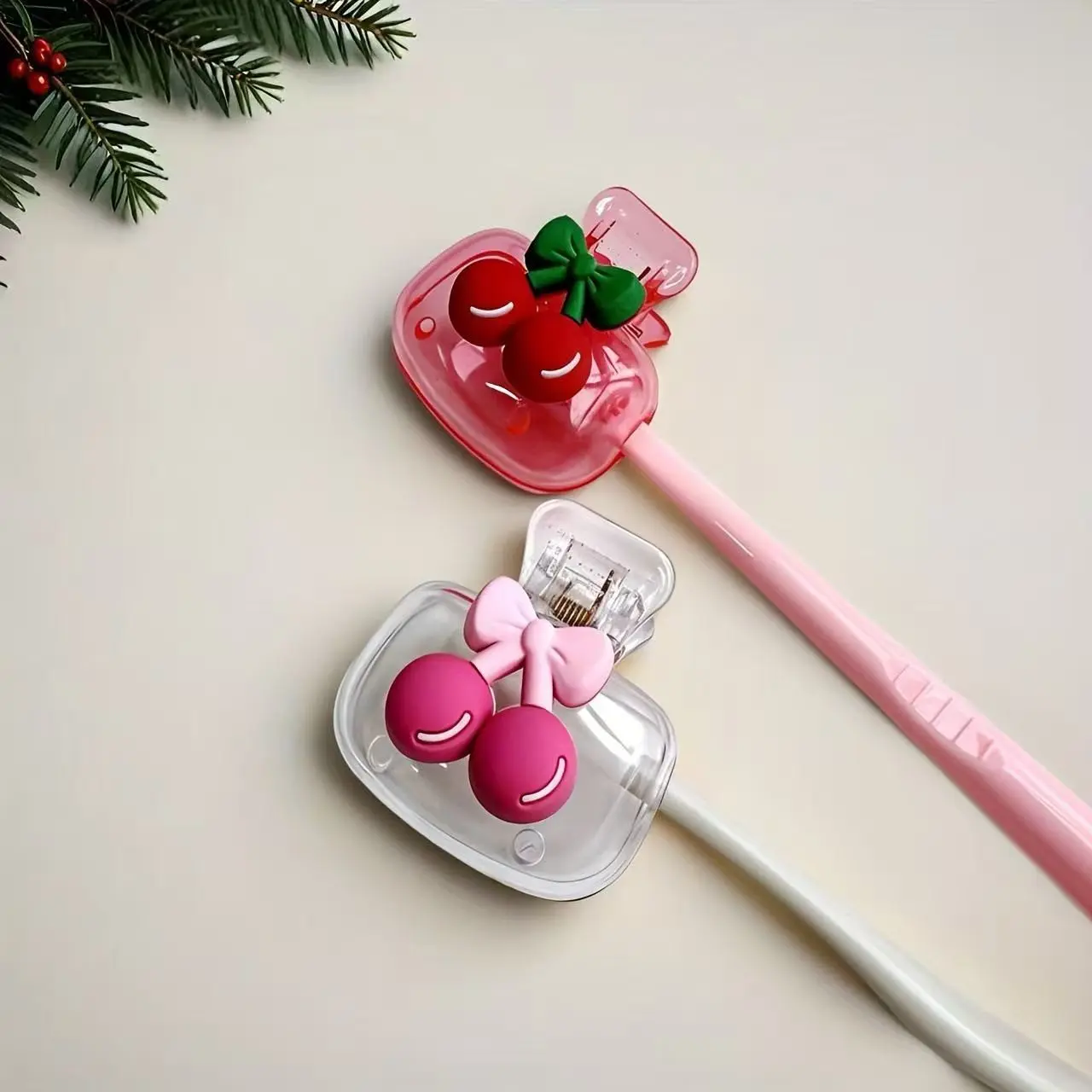 Cherry Element Toothbrush Holder, Cute Cherry Design, Transparent and, Stylish Bathroom Accessory, Durable Material