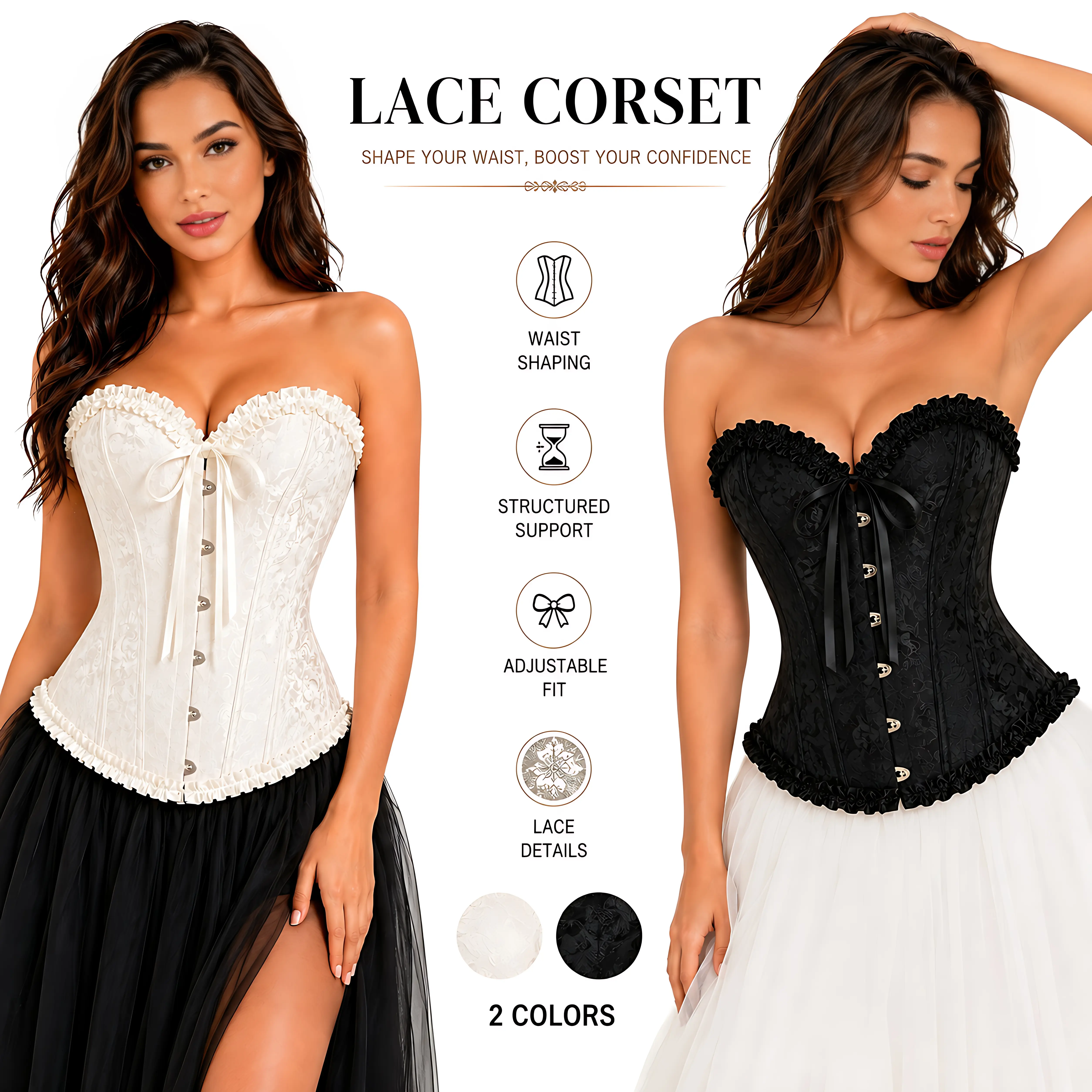Halloween Y2K Women Floral Embroidered Corset Top Lace Up Boned Bustier Strapless Tube Push Up Faja Shaper Retro Clubwear Lingerie