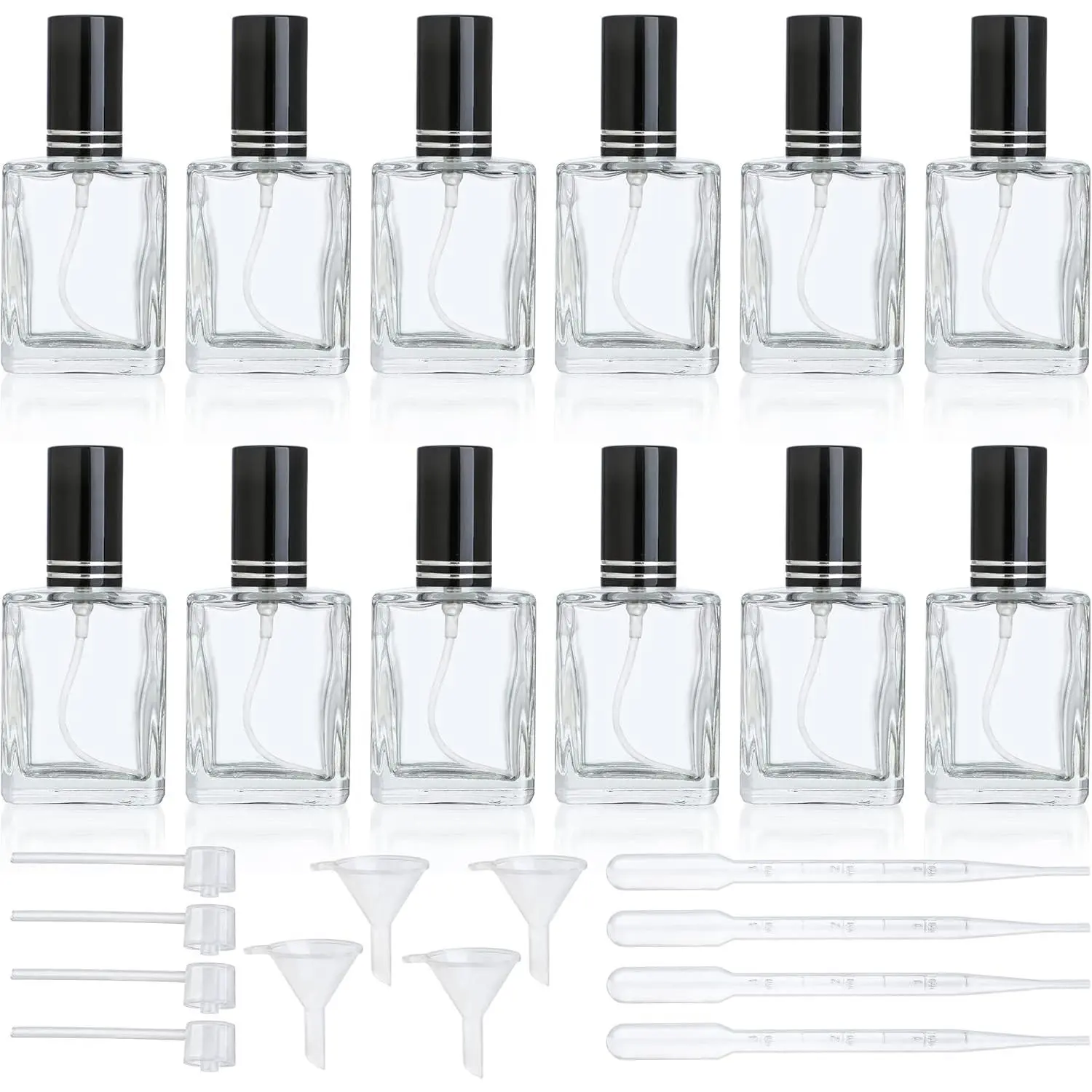 12 count Clear Refillable Perfume Bottle 15ml Portable Square Empty Glass Perfume Atomizer Bottle For Travel