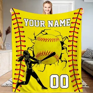 Personalized Softball Blanket Custom Name & Number - Ultra-Soft Flannel Throw Suitable for Players, Teams & Fans, 4 Sizes with Name/Number/ Logos, Machine Washable Gift for,, Coaches, Durable - Bedspread