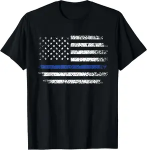 Thin Blue Line American Flag Tee Mens Police Officer Shirt Pure Cotton Graphic Tees: Unisex Gifts for Men Menswear Top