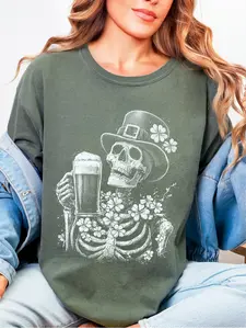 Shamrocked Skeleton ~ Unisex Short Sleeve CC Garment Dyed T-Shirt Printed in the USA