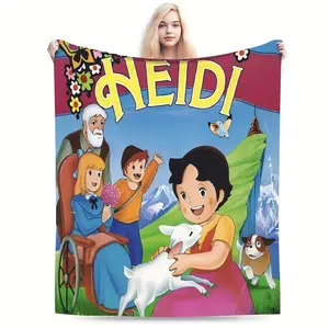 Heidi cartoon theme printed super soft flannel blanket, suitable for living room, office, sofa, all-season travel, perfect gift for family and friends