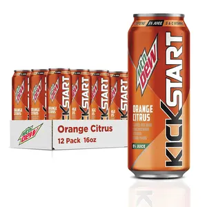 Mountain Dew Kickstart, Orange Citrus, 92mg Caffeine, Vitamins B & C, 80 Calories, 5% Juice, 16 Fl Oz (Pack of 12) Beverage Energy Fruit Sport