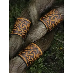3PCS Celtic Beastie PU Leather Viking Hair/Beard Bead Medieval Cosplay Props
