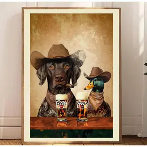 A cowboy dog​​lights up a beer and enjoys a Coors beer design.The dog's unisex aesthetic is inspired by retro art, creating a stylish Western-style wall decoration.It's a unique gift for dads，Living Room/Bedroom Wall Decoration, (poster only, no frame).