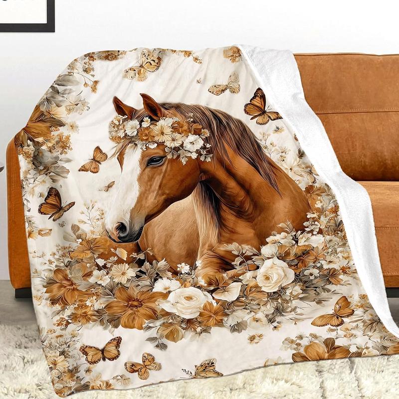 Horse Throw Blnaket Gifts for Women Girls Kids Adults, Super Soft Funny Vintage Brown Horses Blanket Gifts for Horse Lovers, Warm Cozy Plush Flannel Throw Blankets for Couch Bedding