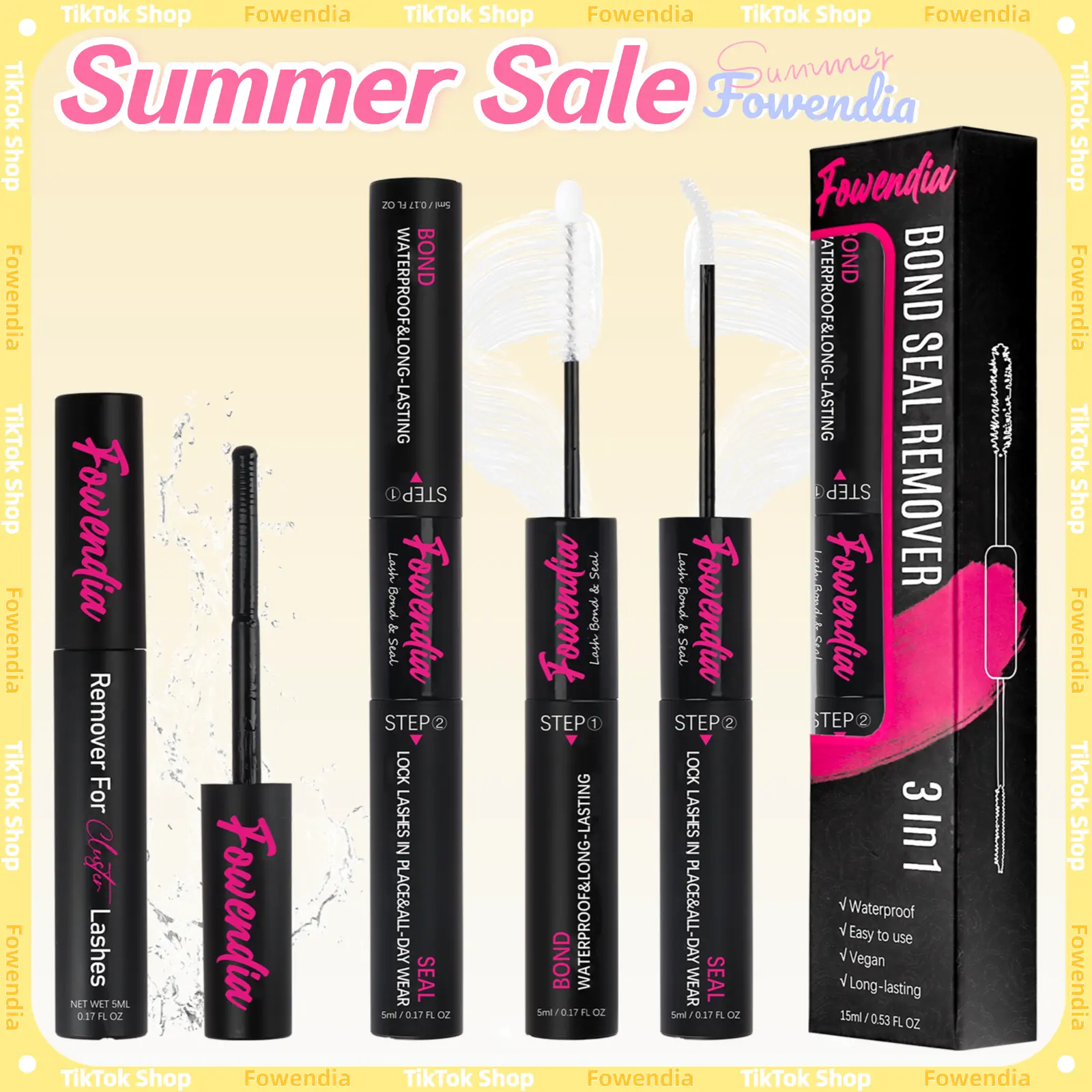 Fowendia Lash Bond and Seal with Glue Remover Kit | Beginner Friendly Makeup DIY Lash Extensions at Home | Waterproof & Long Lasting California Sunset Manga 3IN1 Set for Young Girls dealsforyoudays