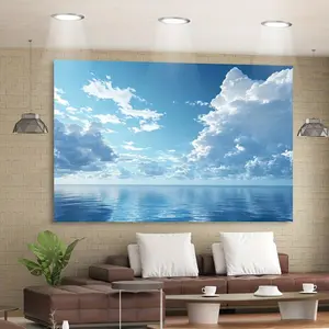 2D Flat Banner Polyester Photography Backdrop, HD Digitally Printed Blue Sky White Clouds Ocean Scenery, Soft Lightweight Foldable Background Cloth for Studio Shooting, Video Content, Product Photography, Portraits, Party Decor, a