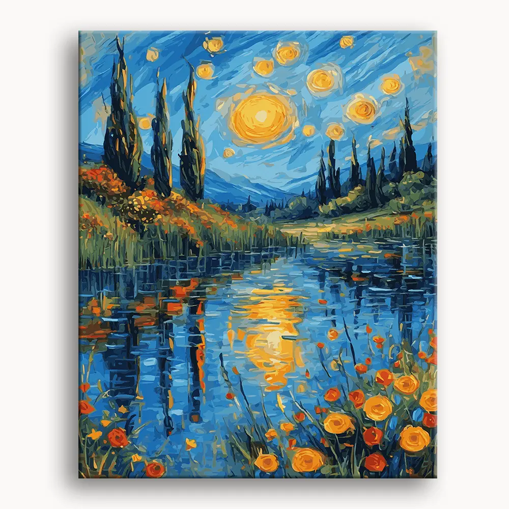 Van Gogh Lake View Paint by Numbers Kit, 16x20in DIY Canvas Art Supplies, Relaxation & Entertainment Toys for DIY Painting Enthusiasts