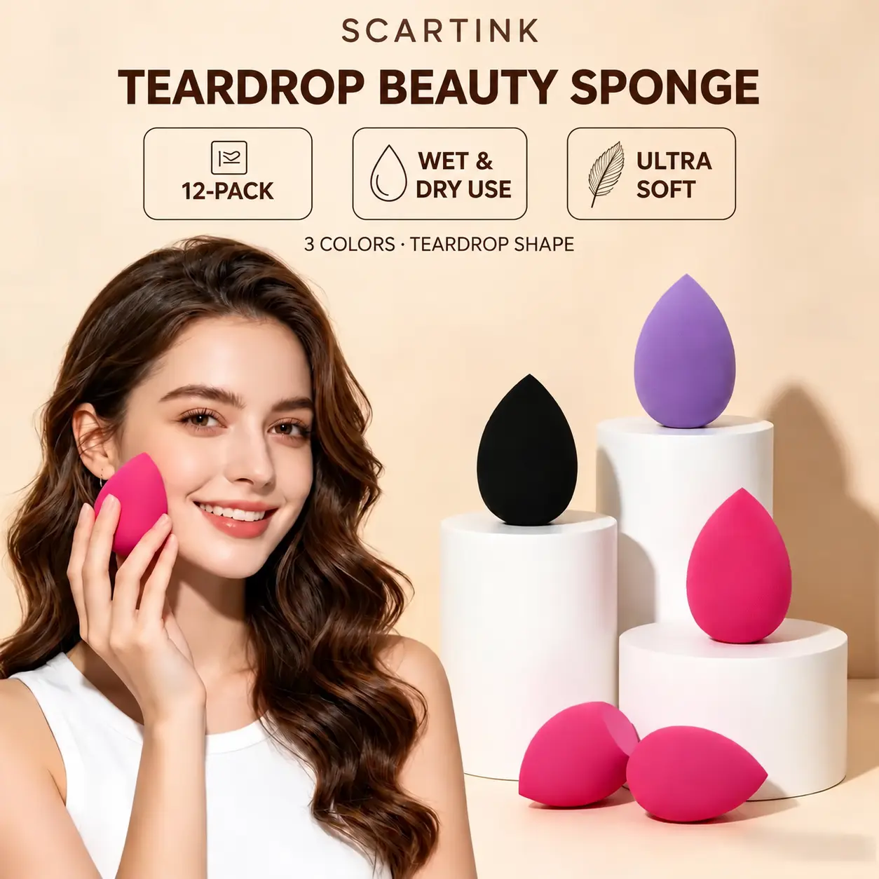Scartink 12PCS Beauty Blender Makeup Sponge Set, Soft Teardrop Wet-Dry Use Applicators for Foundation, Concealer, Blush & Contour, Face Makeup Puff Set for Flawless Blending