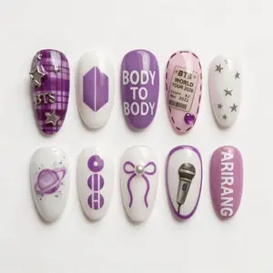World Tour 2026 Nail | Purple Starry Concert Fake Nails | Custom K-pop Gel Nails | Arirang Body to Body Inspired Nails