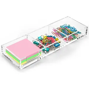 3 In 1 Clear Acrylic Sticky Note Holder Self-Stick Memo Pads Holder Desk Organizer for School Office Home, Pop Notes Dispenser for 3"X3" Note Pads