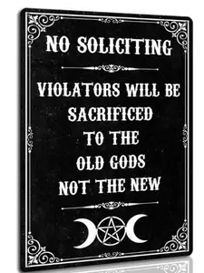 No Soliciting Signs for Home 8 x 12 Inch Black Gothic Halloween Decorations Eco-Friendly Waterproof Retro Design for Walls Doors or Tables
