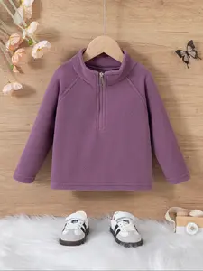Half-Zip Fleece Long Sleeve Jacket Liner, Warm Cozy Casual Plain Design, Suitable for Baby Autumn Winter Daily Wear & Outdoor Activities