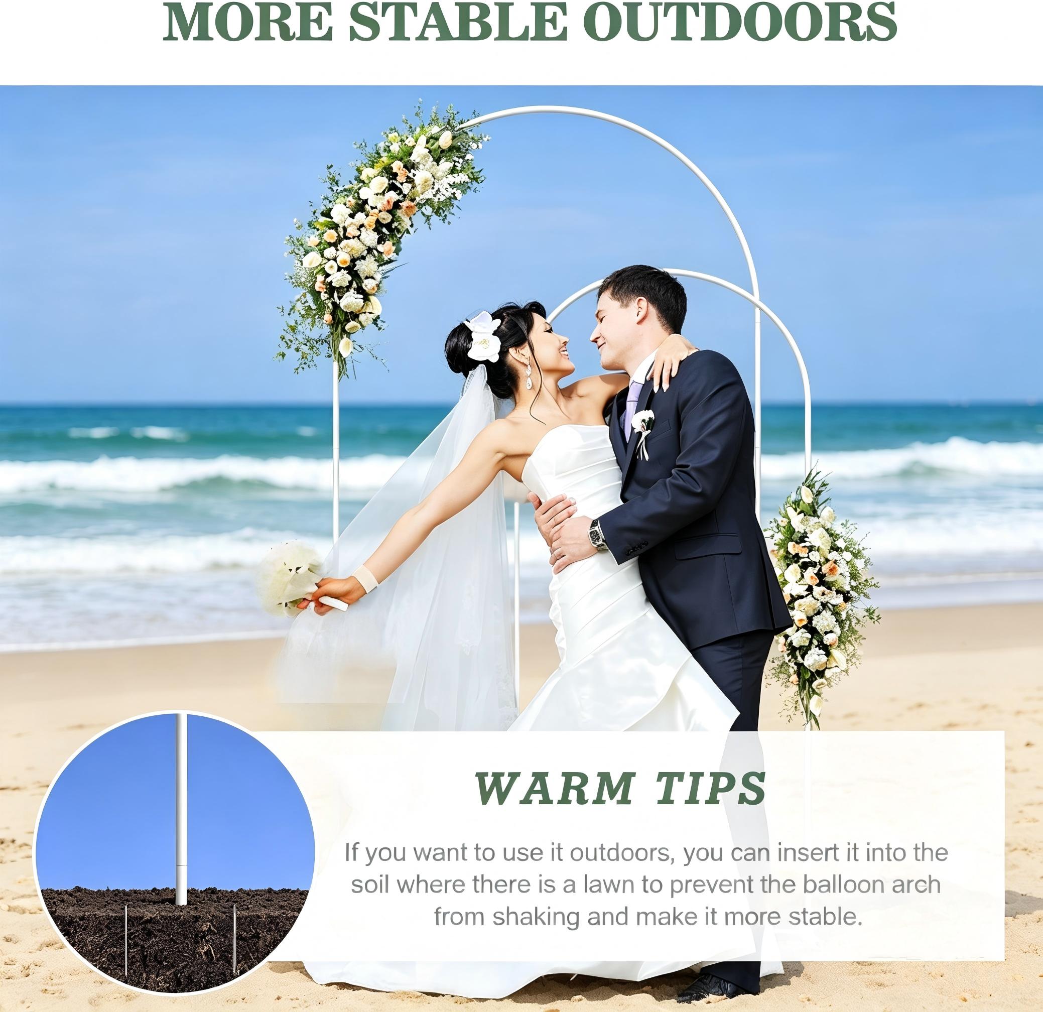 White Heavy-Duty Metal Arch Backdrop Stand Pack (Set of 2) - 7.3FT & 6FT Double Curved Frames, Stretchy Photo/Floral Kit for Wedding Ceremony, Indoor/Outdoor Party Decor
