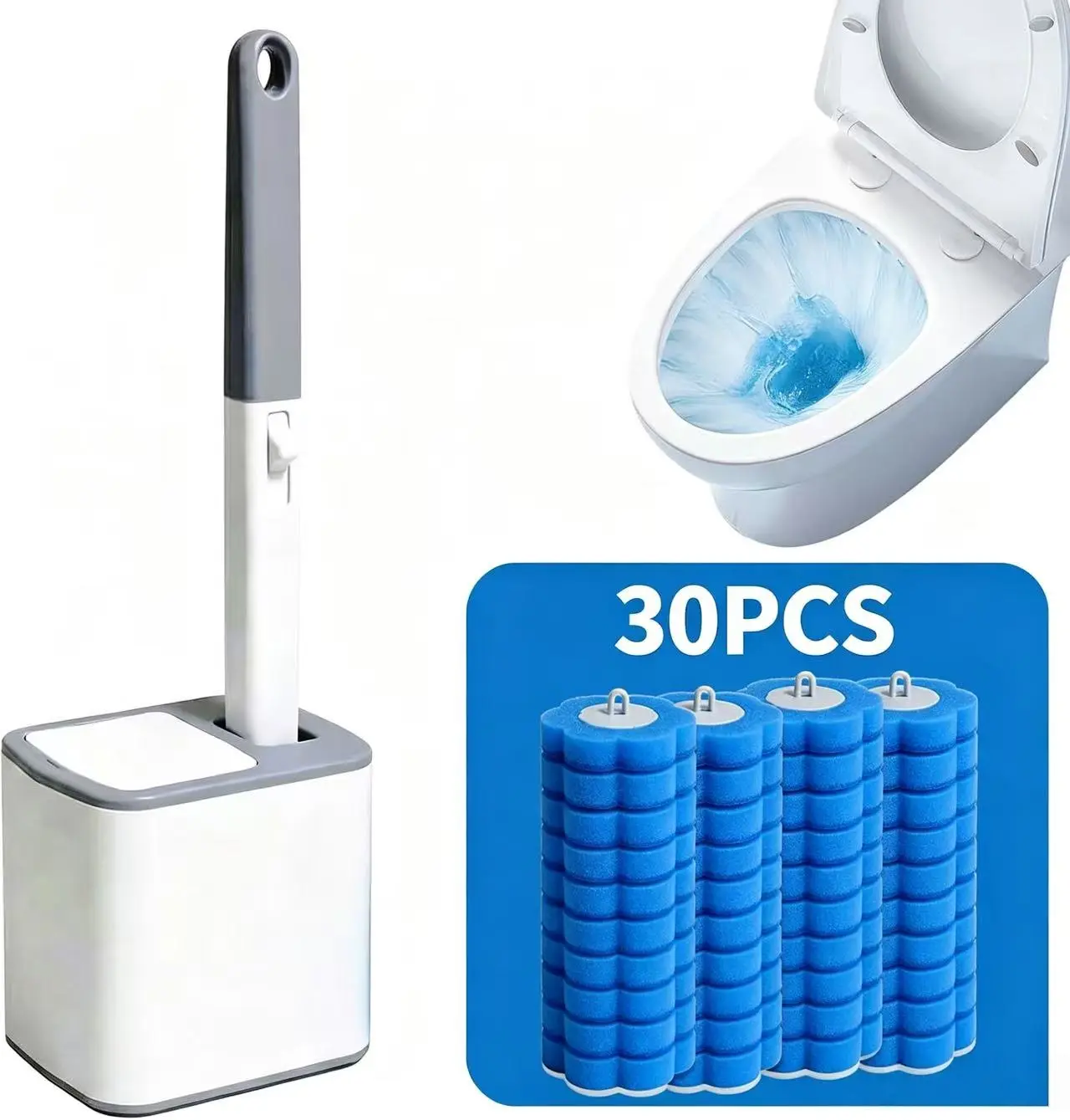 Disposable Toilet Brush,Toilet Bowl Wand Holder Set with 30PCS Cleaner Refills,Bathroom Cleaning System for Sink Bathtub Drain Wash Basin Urinal,Wall-Mount Scrubbing Toilet Brush Bathroom Cleaning Kit, Deep Clean