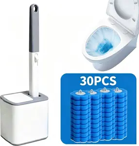 Disposable Toilet Brush,Toilet Bowl Wand Holder Set with 30PCS Cleaner Refills,Bathroom Cleaning System for Sink Bathtub Drain Wash Basin Urinal,Wall-Mount Scrubbing Toilet Brush Bathroom Cleaning Kit, Deep Clean