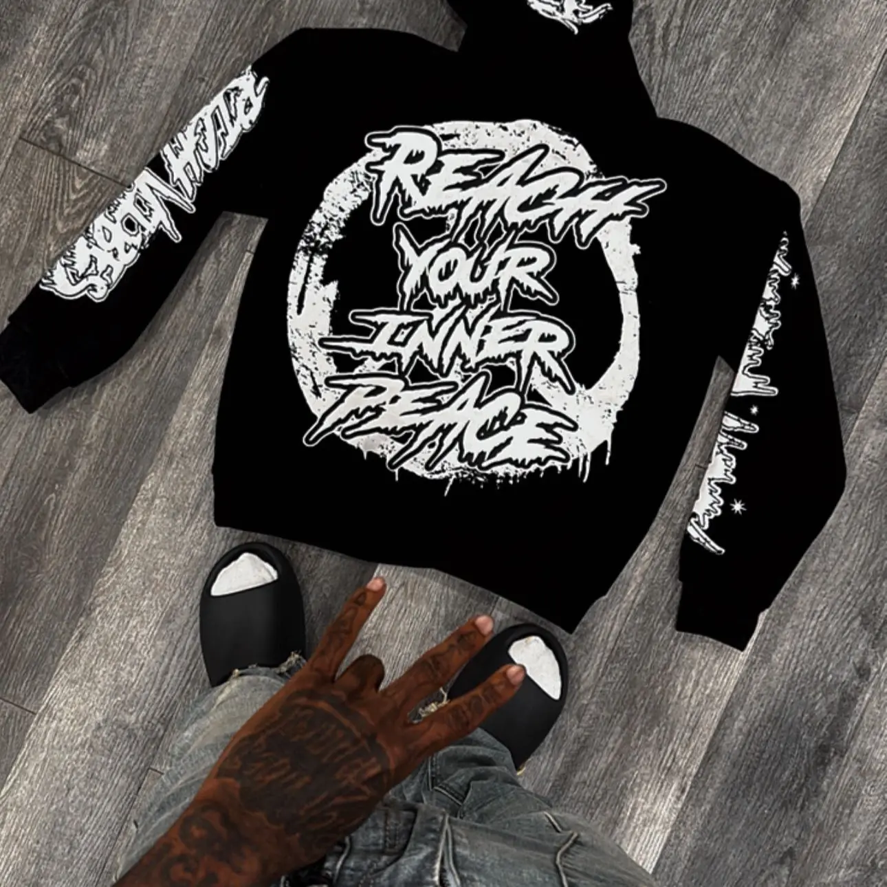 BLACK RICH IN SPIRIT SET️ Flared Hoodie Pants