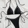 New Metal Eyelets Plain Halter Bikini Set, Women's 2-Piece Summer Swimwear, Perfect Beach Wear, Bikini Beachwear