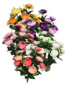 17" Ranunculus Bush 14F Silk Flowers - Vibrant Colors for Decorative Arrangements
