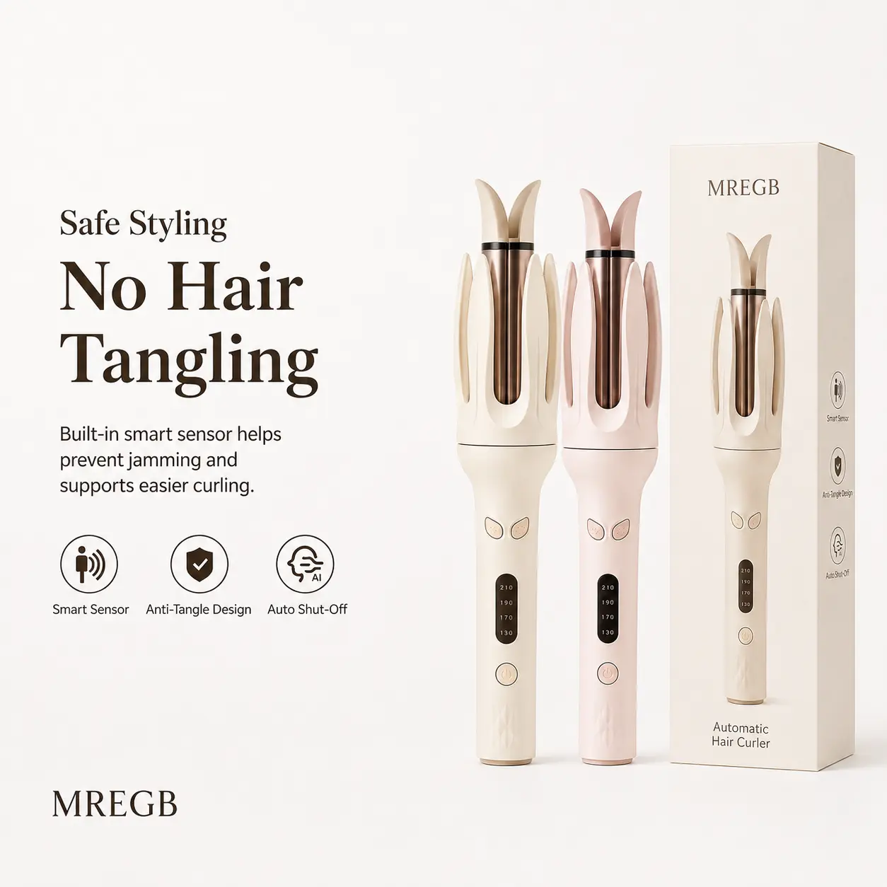 MREGB 28mm Automatic Rotating Hair Curler, Negative Ion Ceramic Curling Wand Iron, 4 Adjustable Temperature Settings, Anti-Scald Long Lasting Wavy Curls, Hair Styling Tool for Daily Home & Travel Use