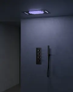 22.83" L x 14.96" W High-Pressure Ceiling Mount Complete Shower System with LED Light | Smart Temp Flow | 5 Spray patterns | Revitalize with Body Jets | Stable Water Temperature | Quiet Operation | Precision Temperature Control