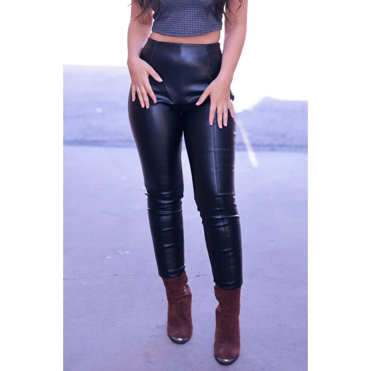 Black Leather Pants (Petite) Side Zipper