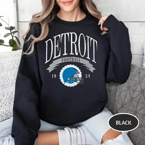 Vintage Detroit Sweatshirt, Retro Lion Crewneck, Detroit Game Day Football Shirt Fabric Fit