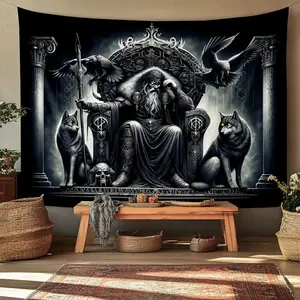 1pc 2D flat tapestry Mystical Norse God Odin Tapestry with Ravens and Wolves Wall Hanging Art Decor