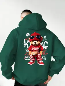 Men's High-Quality Hooded Sweatshirt, Sunglasses Cartoon Bear Print, Casual American Style, Perfect for Daily Fashion, Casual Streetwear Hoodies