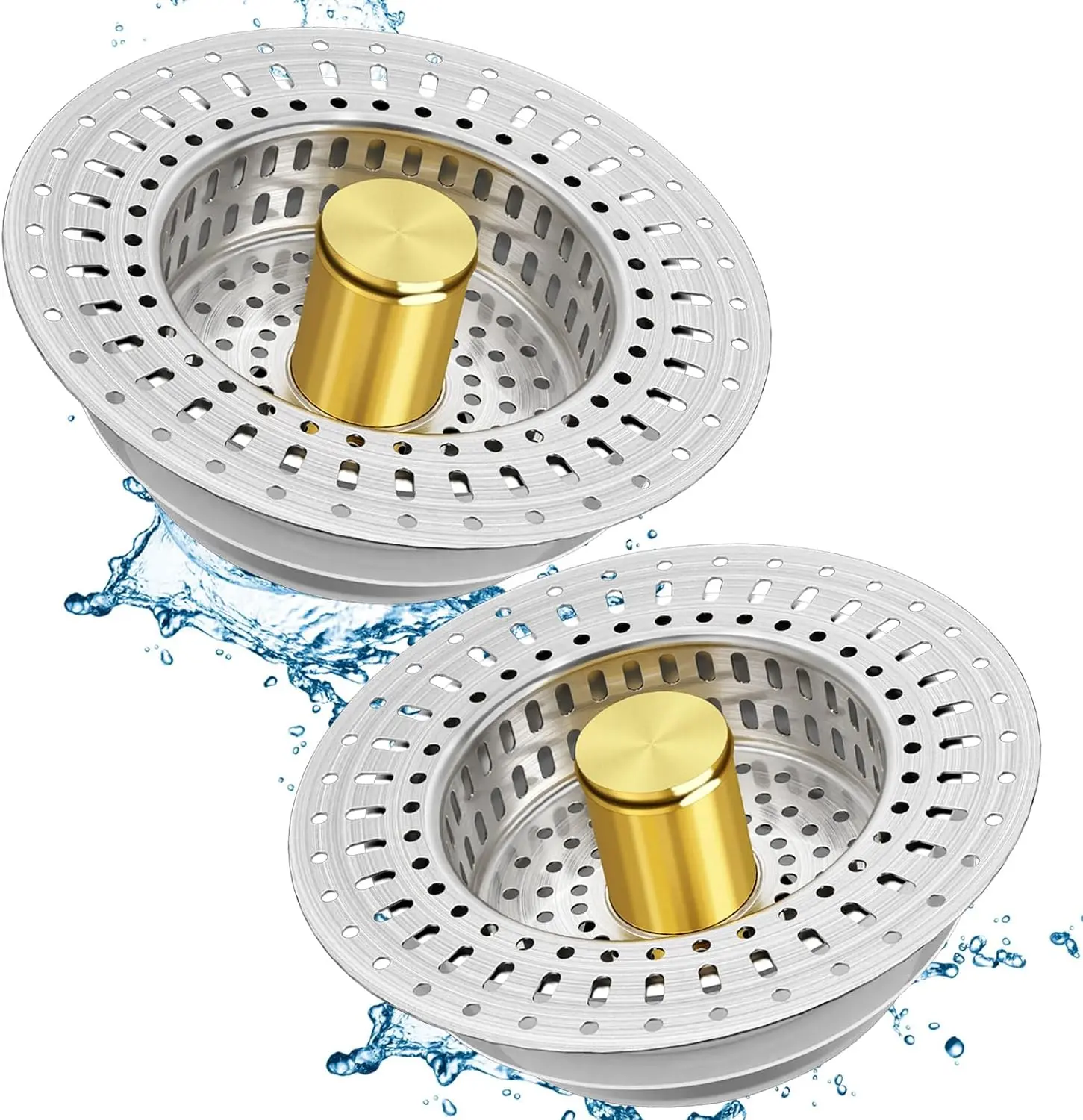 【Summer Deals】2-Pack Kitchen Sink Strainer with Pop-Up Stopper – 304 Stainless Steel Drain Filter Basket Food Catcher Anti-Clog | Press to Drain & Store Water | Odor Block Bug Proof Mold Resistant | Home Kitchen Gadget Must Have Home Essentials