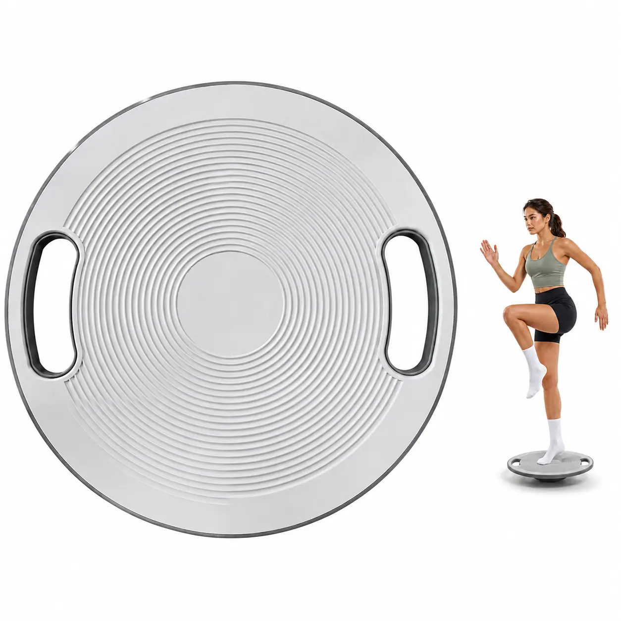 Wobble Balance Board Trainer with Handles, Plastic Stability Board, Non-Slip for Core Training, Standing Desk, Home, Office & Gym Workouts