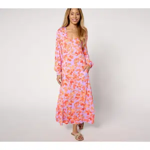 Belle by Kim Gravel Reg Rayon Spandex Blushing Blooms Maxi Dress