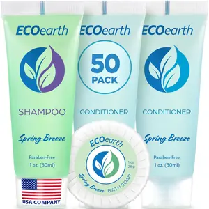 EcoEarth 3-Piece Bulk Hotel Haircare Cleanser Set - Fragrance Floral Spring Breeze Soap, Shampoo, Conditioner (1 oz Each, 150 Pieces) for Airbnb Guest Rooms, TSA-Approved, Paraben-Free Gift