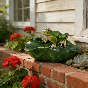 Creative Resin Frog Decoration in a Forest Style, 6.69 Inches Multifunctional Garden Bowl, Suitable for Outdoor Bird Feeders, Entryway Key Trays, Candy Dishes, Or Pet Water Bowls, Practical Natural Home Goods, Festival Gift