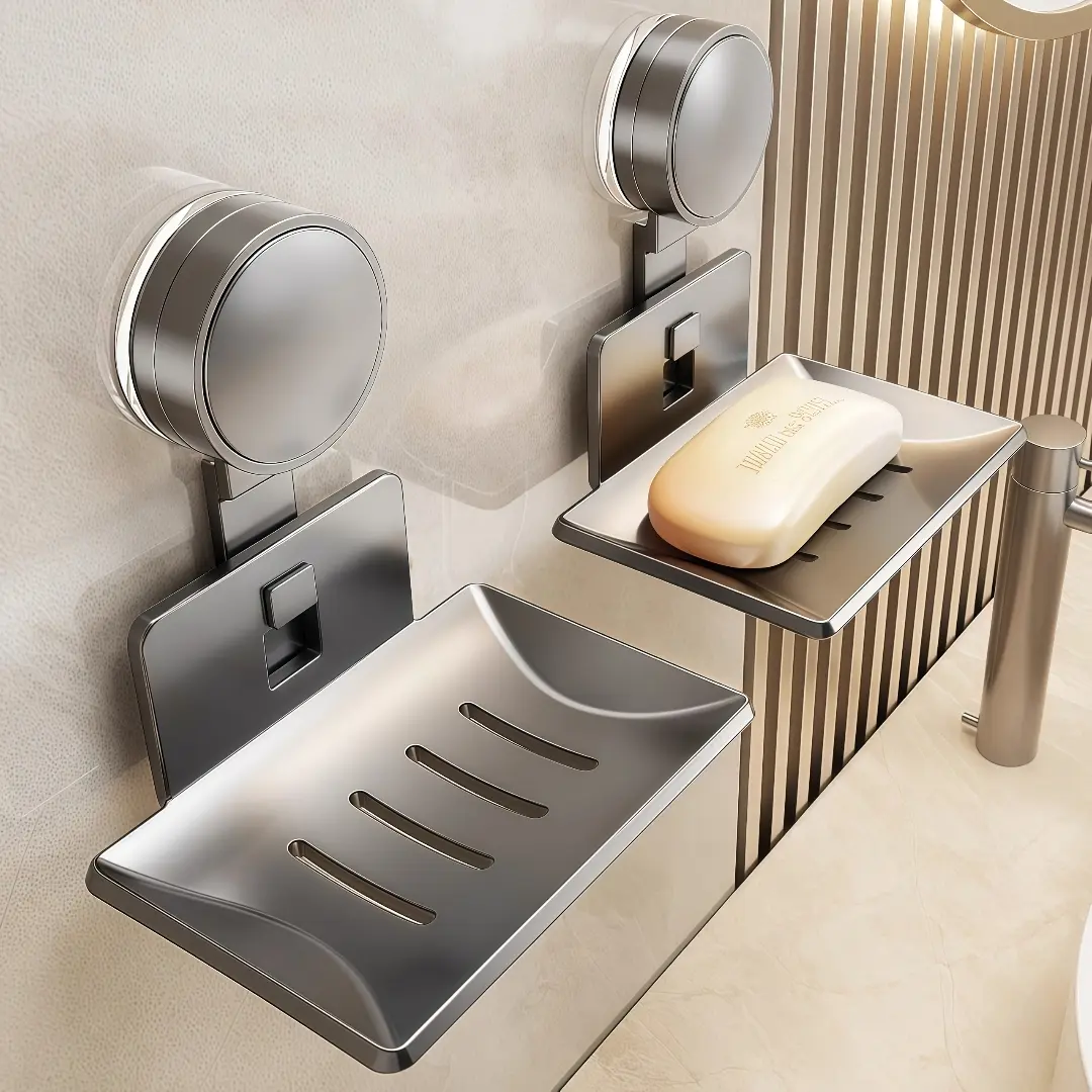 Space Aluminum Soap Holder, Soap Dish Holder, Wall-Mounted Suction Cup Design, Modern Minimalist Bathroom Organizer, Durable Space-Saving Sponge Storage