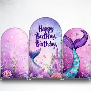 Purple Underwater World Arch Backdrop Cover for Mermaid Theme Party Decor