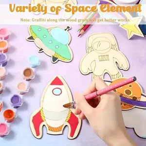 32-Piece Wooden Space-Themed Hanging Decor Ornaments Set, Astronauts, Rockets, Planets, Ufos, Perfect for DIY Crafts, DIY Projects, Party & Home Decoration