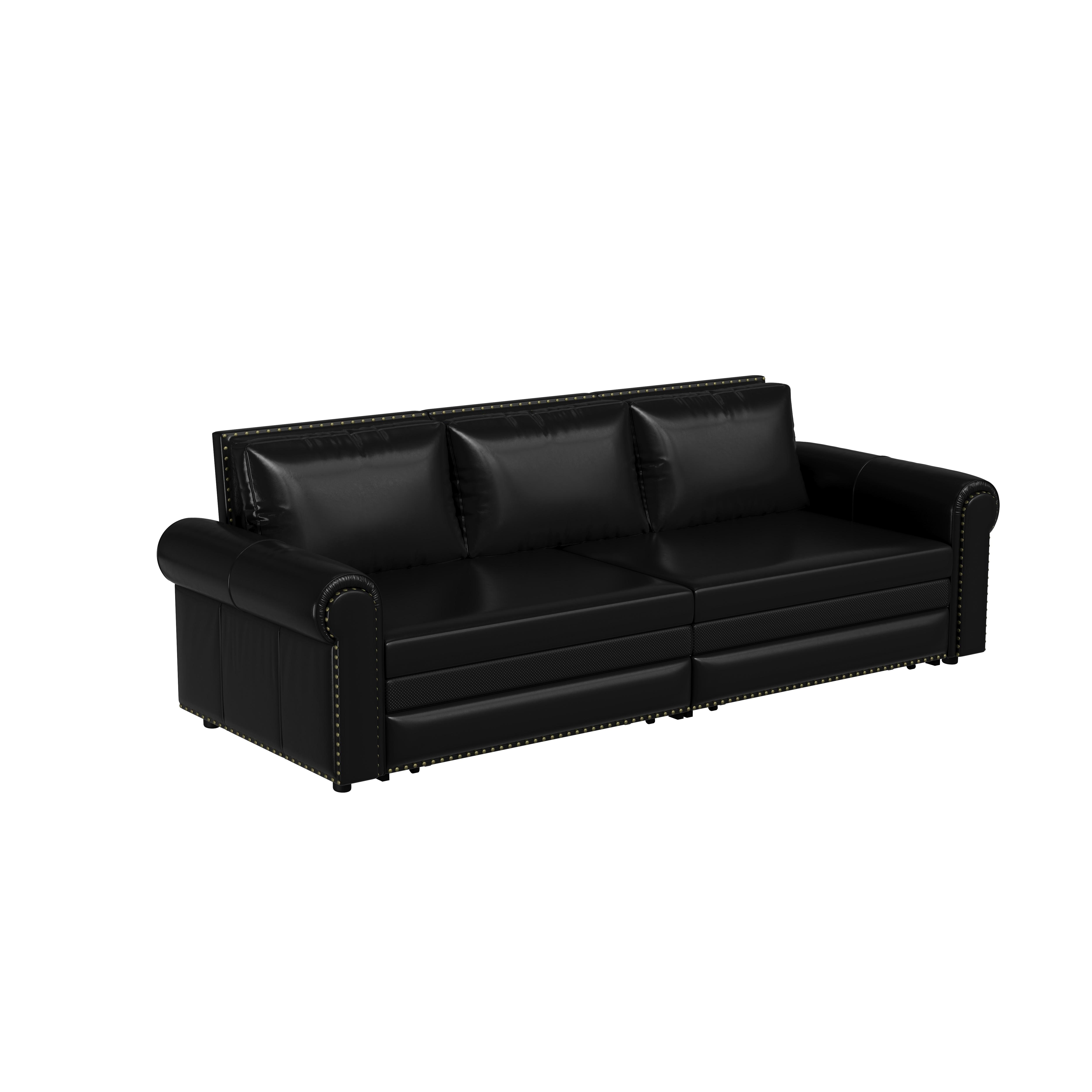 Chesterfield Sofa 93.7" King Pull Out Sofa Bed 3-in-1 Faux Leather Convertible Sleeper with Nailhead Trim Rolled Arm Multi-Functional Living Room Couch Chesterfield Sofa 93.7" King Pull Out Sofa Bed 3-in-1 Faux Leather Convertible Sleeper with Nailhead Trim Rolled Arm Multi-Functional Living Room Couch