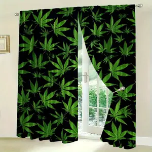2-Pack Polyester Curtains with Cannabis Leaf Design, Pocket Top, Digital Print, Suitable Living Room, Bedroom, Home Office - Easy Care, Stylish Festival Decor Panels (Excludes)