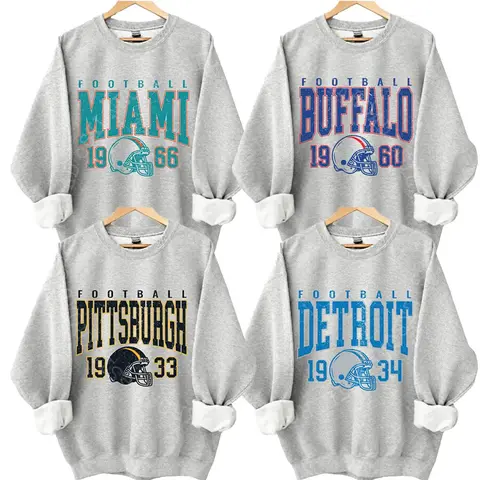 Vintage Football Team Sweatshirt, 32 Teams Crewneck, Classic Year Graphic Pullover, Ash Grey Football Sweater, Game Day Fan Gift - AL