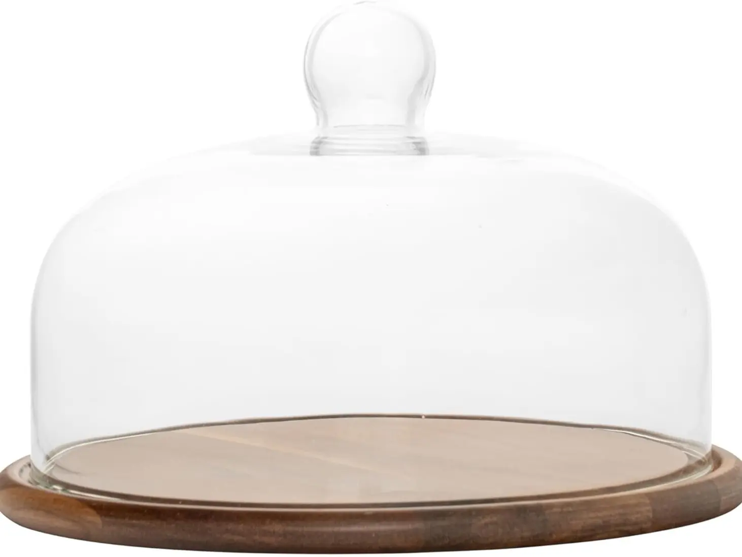Perco 11-in Rustic Wooden Cake Stand - Wood Base, Glass Dome Lid, Cheese Board Kitchenware Bakeware for Dessert Display, Birthday Gifting, All Seasons Baking Gifts