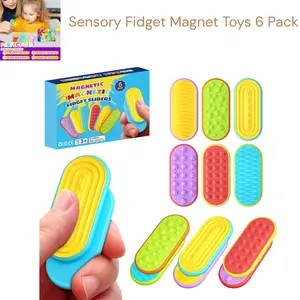 Sensory Fidget Magnet Toys 6 Pack, Silicone Magnetic Slider Stress Relief Toy for Office Travel Mother Gift Birthday Gift