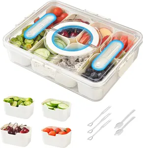 Snackle Box Container Divided Serving Tray – 8-Compartment Portable Snack Box with Lid & Handle, Travel-Friendly Snack Containers for Snacks, Candy, Fruits, Nuts