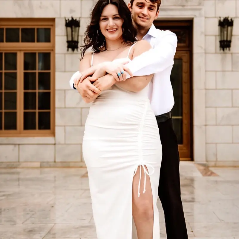 The Maggie, White Bridal or Graduation Dress, with built in slip and adjustable slit